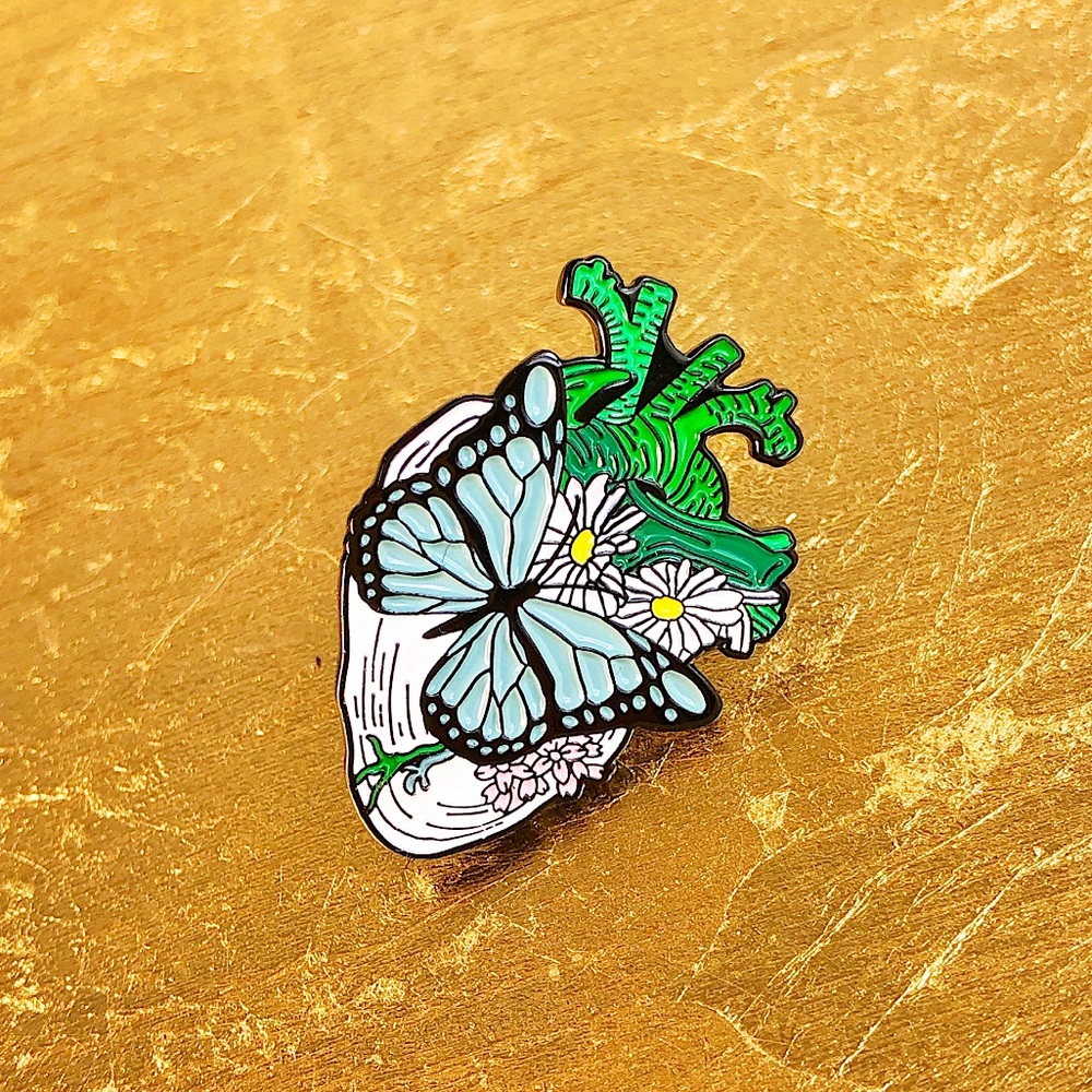 2 for $15! Butterfly Garden Heart Enamel Pin